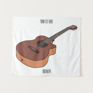 Acoustic guitar cartoon illustration tapestry