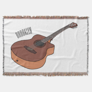 Acoustic guitar cartoon illustration throw blanket