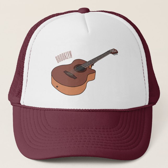 Acoustic guitar cartoon illustration  trucker hat (Front)