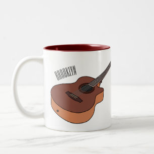 Acoustic guitar cartoon illustration  Two-Tone coffee mug