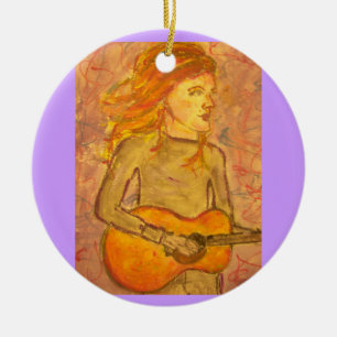 acoustic guitar drawing ceramic ornament