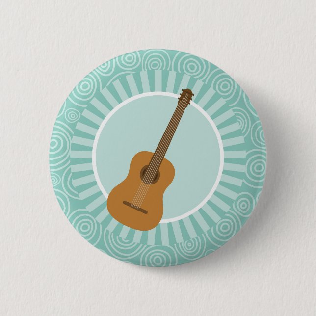 Acoustic Guitar Fun Turquoise Swirl Music 2 Inch Round Button (Front)