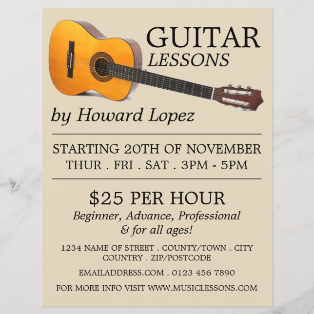 Acoustic Guitar, Guitar Lessons Advertising Flyer (Front)