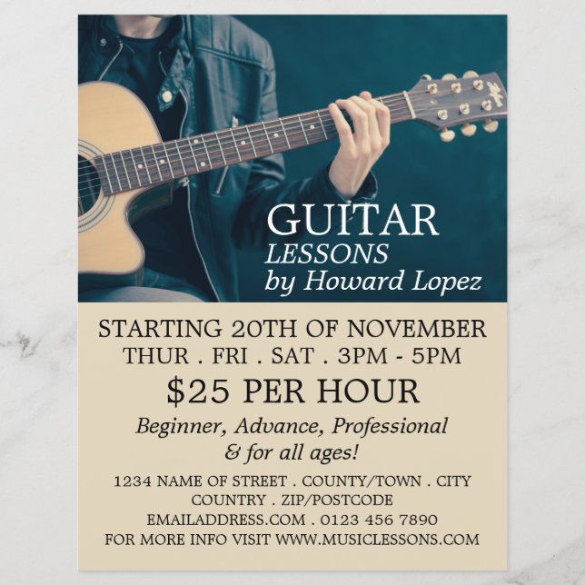 Acoustic Guitar, Guitar Lessons Advertising Flyer (Front)