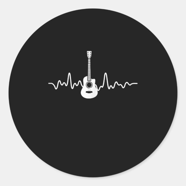 Acoustic Guitar Heartbeat - Guitar Player Musician Classic Round Sticker (Front)