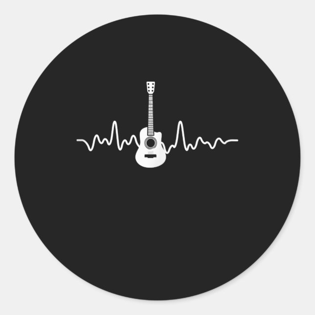 Acoustic Guitar Heartbeat Guitar Player Musician Classic Round Sticker (Front)