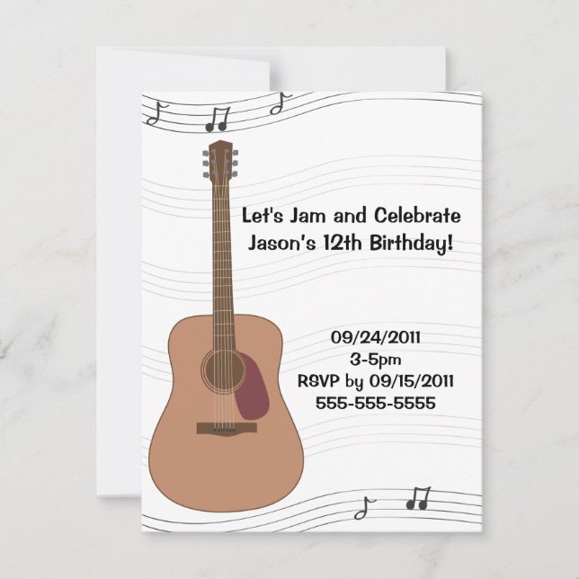 Acoustic Guitar Illustration Birthday Invitation (Front)
