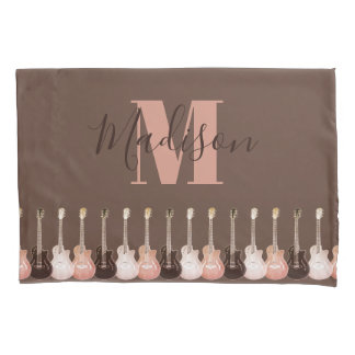 Acoustic guitar illustration Rustic Monogram  Pillowcase