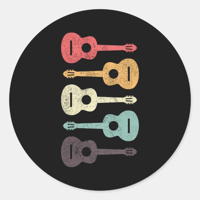 Acoustic Guitar Music Musician Bassist Retro Classic Round Sticker (Front)
