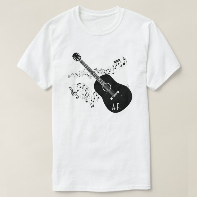Acoustic Guitar & Music Notes Personalized Gift T-Shirt (Design Front)