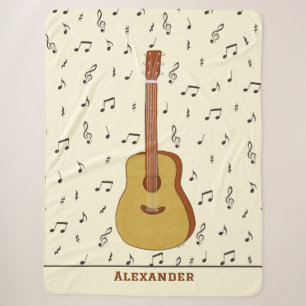 Acoustic Guitar Music Notes Personalized Name Sherpa Blanket