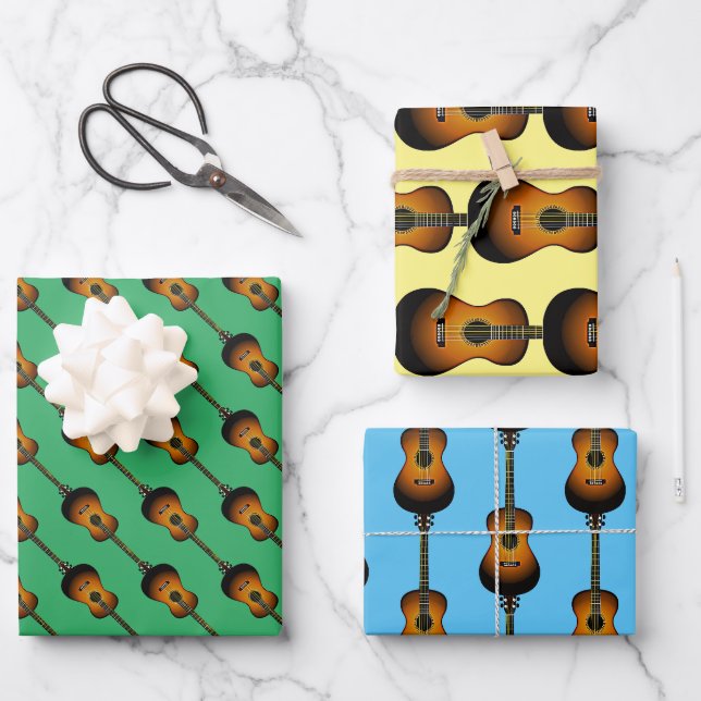 Acoustic Guitar Musical Design  Wrapping Paper Sheet (Front)