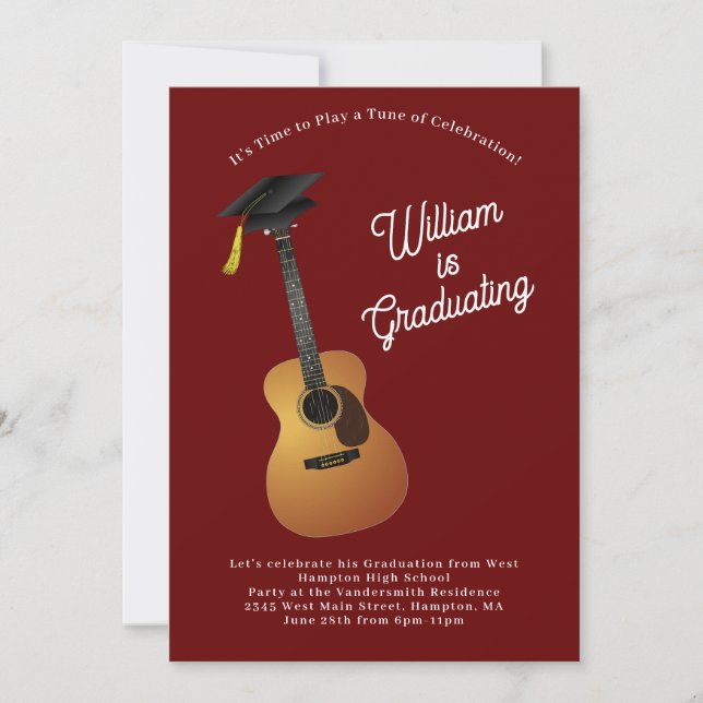 Acoustic Guitar Musician Graduation Party Music Invitation (Front)