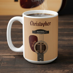 Acoustic Guitar Musician Guitarist Brown Name  Coffee Mug