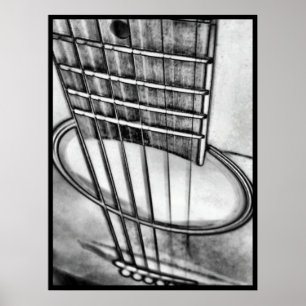 Acoustic Guitar Perspective Strings Black Border Poster