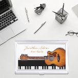 Acoustic Guitar Piano Keys Music Teacher Business Card Holder<br><div class="desc">Appear more professional and keep your business cards in pristine condition at the same time with this elegant black and white modern business card case featuring guitar & piano keys for those whose passion or/and profession is music. Ideal for music teacher, musicians or any music lover. You can customize it...</div>