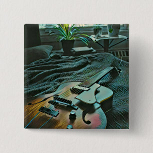 Acoustic guitar player 2 inch square button