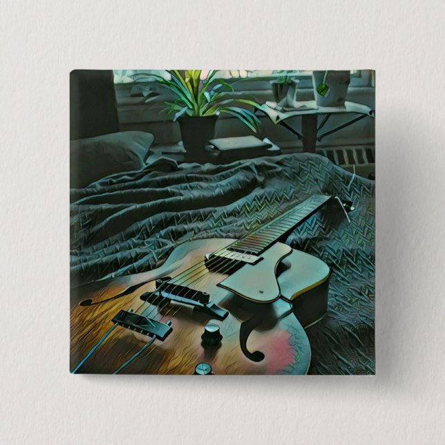 Acoustic guitar player 2 inch square button (Front)