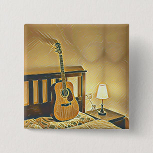 Acoustic guitar player gift 2 inch square button