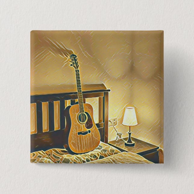 Acoustic guitar player gift 2 inch square button (Front)