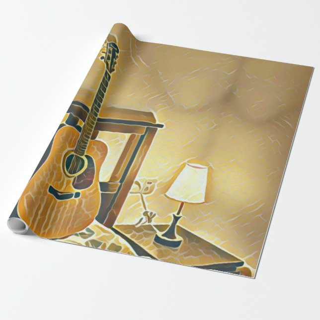 Acoustic guitar player gift wrapping paper (Unrolled)