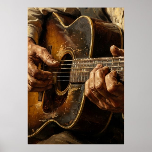 Acoustic Guitar Player Hands Close Up Music Art Pr Poster (Front)