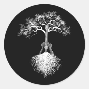 Acoustic Guitar Player Nature Tree Musician Music Classic Round Sticker