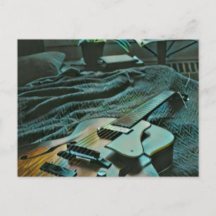 Acoustic guitar player postcard