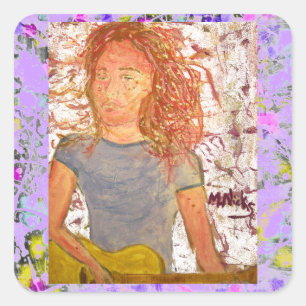 acoustic guitar sand sketch drip square sticker