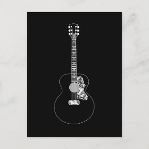 Acoustic Guitar simple black and white drawing Postcard