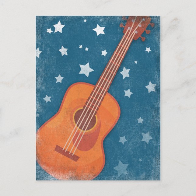 Acoustic Guitar Starry Night Blue Stars Postcard (Front)