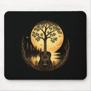 Acoustic guitar tree by the lake moon nature mouse pad