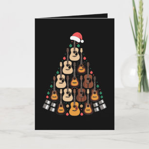 Acoustic Guitar Tree Christmas Santa Hat Ornaments Card