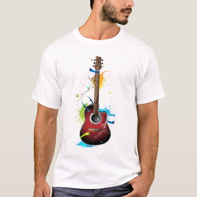 Acoustic guitar with paint splatters T-Shirt (Front)
