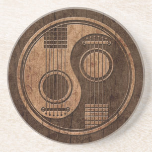 Acoustic Guitars Yin Yang with Wood Grain Effect Coaster