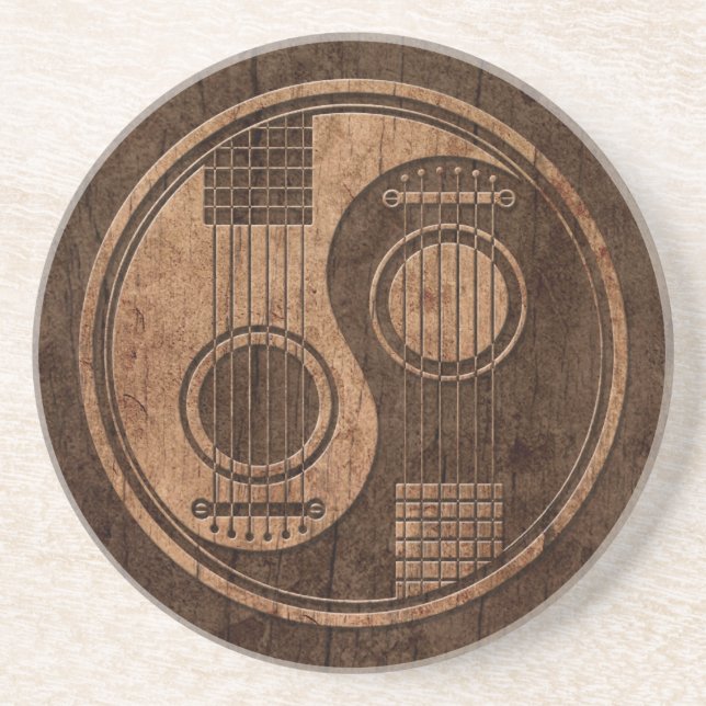Acoustic Guitars Yin Yang with Wood Grain Effect Coaster (Front)