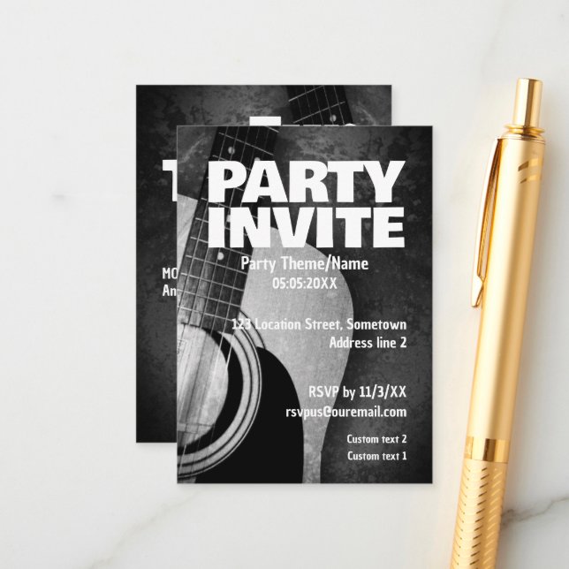 ACOUSTIC MUSIC GUITAR Party Invite Card (Front/Back In Situ)