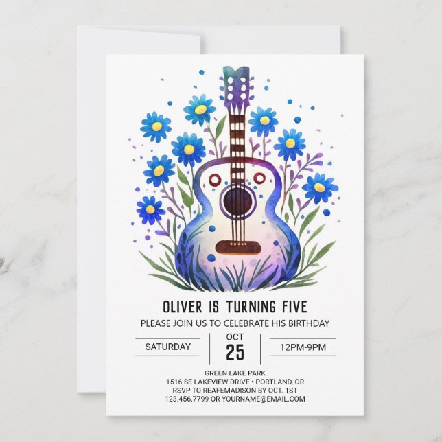 Acoustic Printable Guitar Boy Birthday Invitation (Front)
