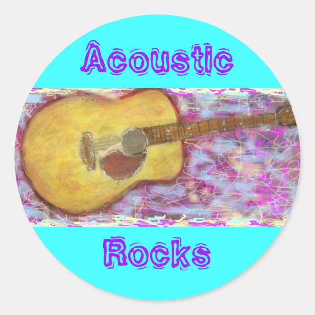 Acoustic Rocks Guitar Classic Round Sticker (Front)