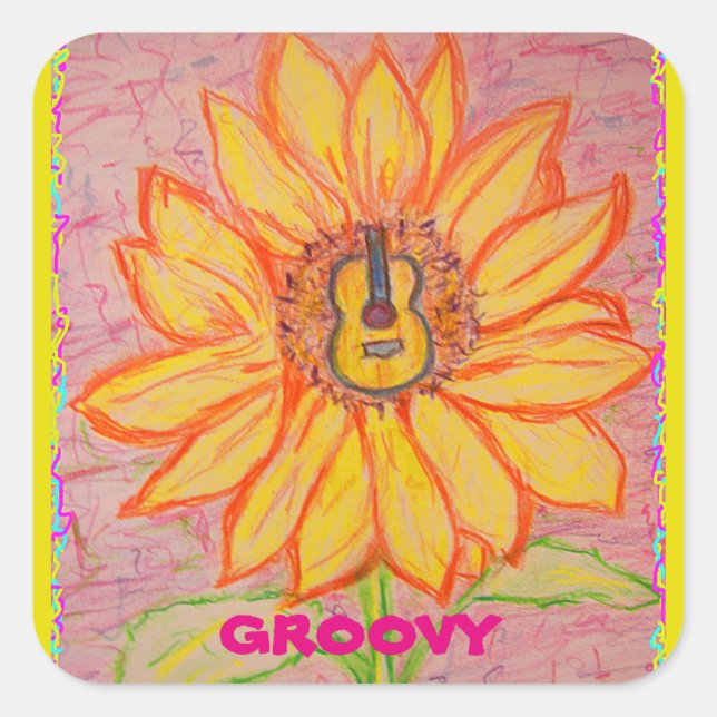 Acoustic Sunflower groovy Square Sticker (Front)