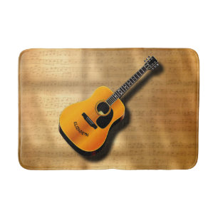 Acoustic Vintage Guitar With Musician Custom Name Bath Mat