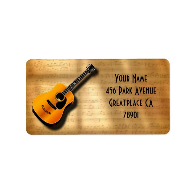 Acoustic Vintage Guitar With Musician Custom Name Label (Front)