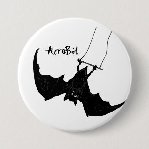 AcroBat Buttons Big Black Bat on trapeze