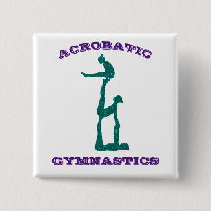 Acrobatic Gymnastics - Girls Acro Purple and Teal 2 Inch Square Button
