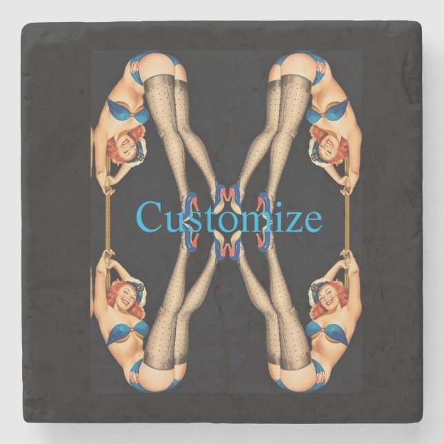 Acrobatic Vintage Pinups Thunder_Cove  Stone Coaster (Front)