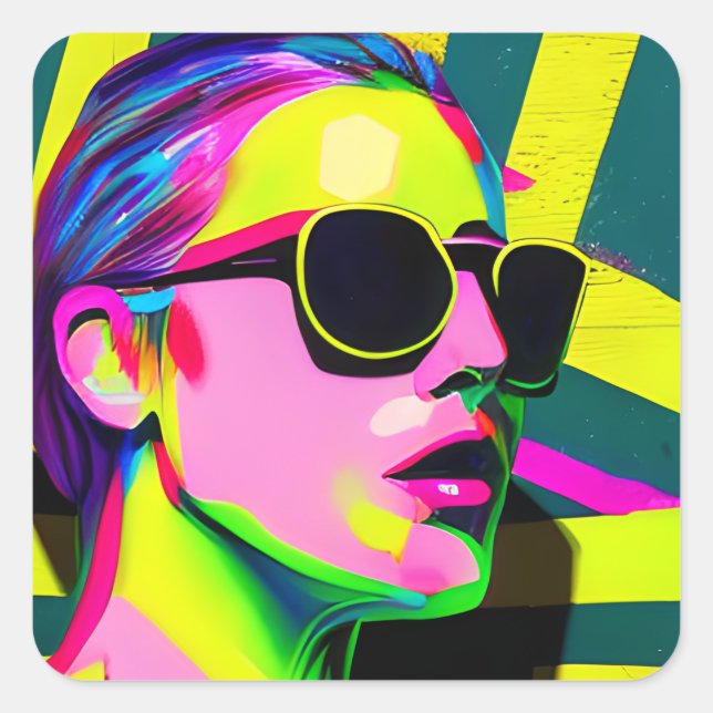 Acrogenous Woman in Sunglasses Modern Art Square Sticker (Front)