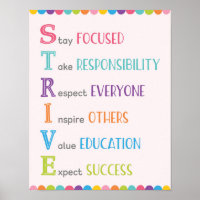 Acronyme STRIVE Classroom Growth Mindset Poster