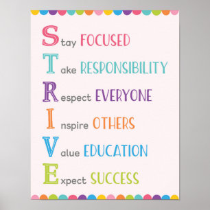 Acronyme STRIVE Classroom Growth Mindset Poster
