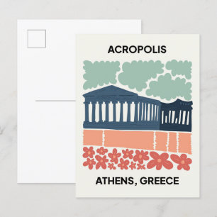 Acropolis Athens Greece abstract travel floral art Postcard