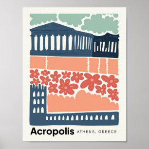 Acropolis Athens Greece abstract travel floral art Poster